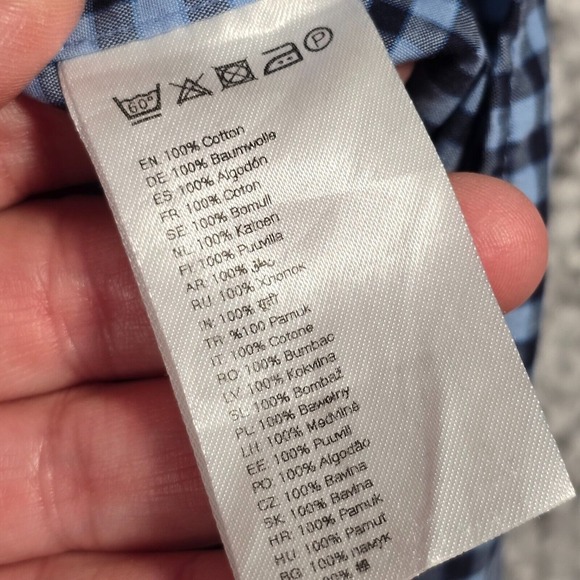 Eton Men Gingham Plaid Dress Shirt Size‎ Large Blue Business Office Workwear - Picture 7 of 14